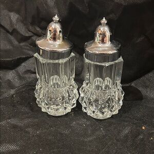 Crystal/Cut Glass Salt and Pepper Shakers with Silver Tops